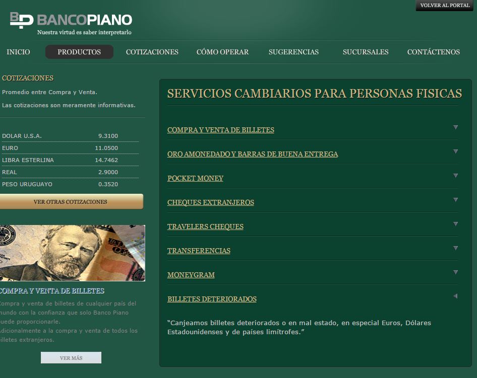 Cambio de dólares manchados, rotos o deteriorados en Banco Piano