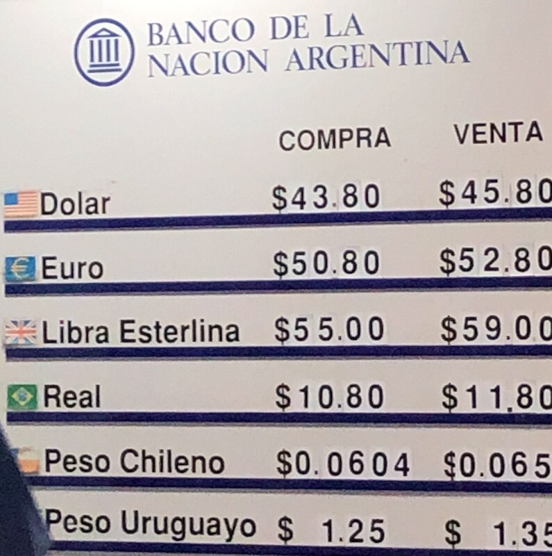 Cotización compra venta dólar, euro, peso uruguayo, peso chileno, libras, reales en Banco Nacion Ezeiza