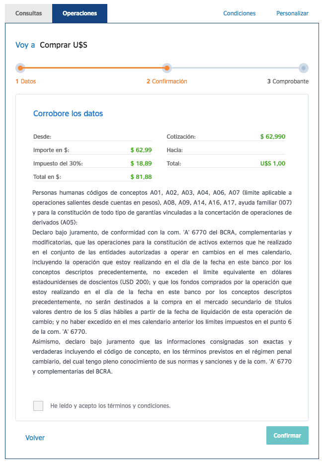 BBVA comprar dólares 30%