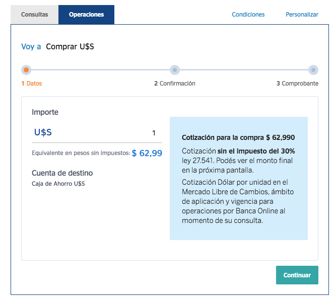 BBVA comprar dólares 30%