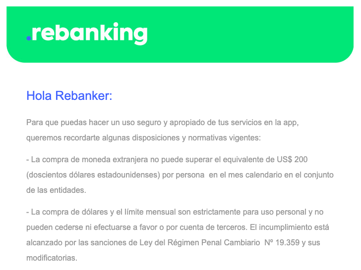 Rebanking compra dólares para uso personal