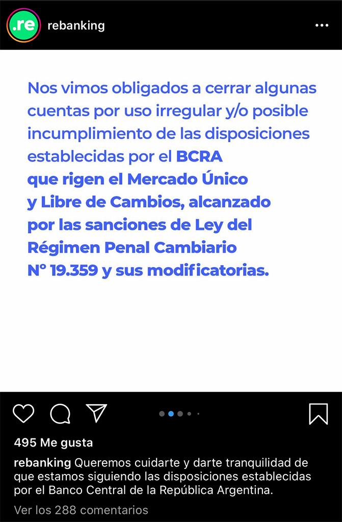 Rebanking cierre cuentas coleros virtuales