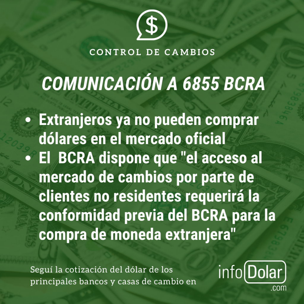 Comunicación A 6855 residentes no pueden comprar dólares