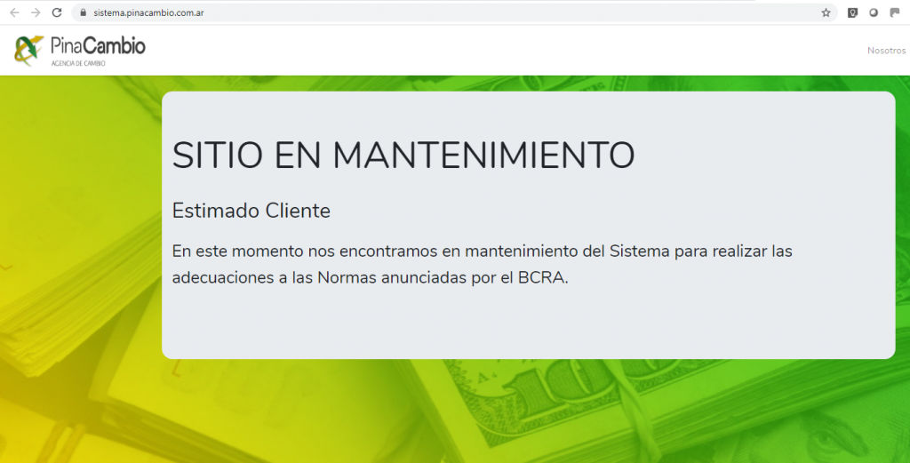 PinaCambio no vende dólares sitio en mantenimiento