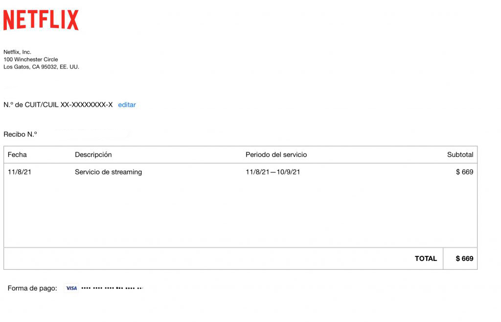 Factura Netflix