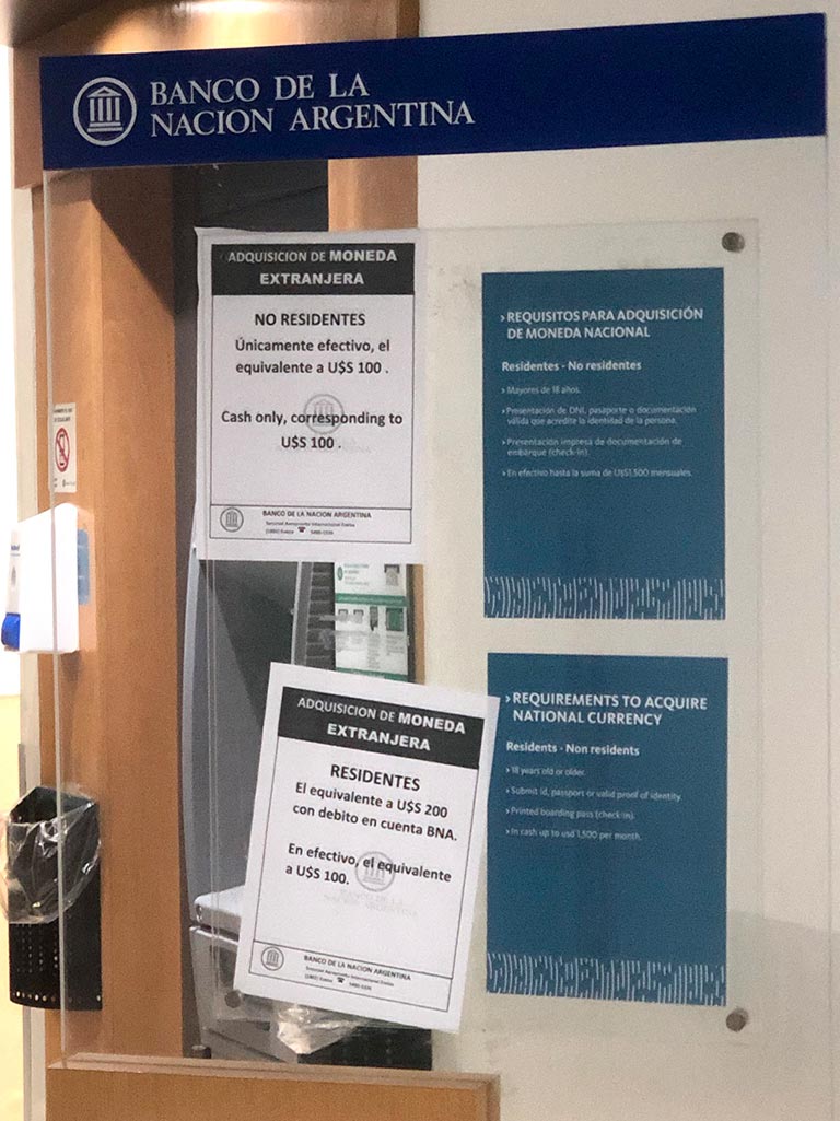 Banco Nación aeropuerto Ezeiza requisitos adquisición moneda extranjera